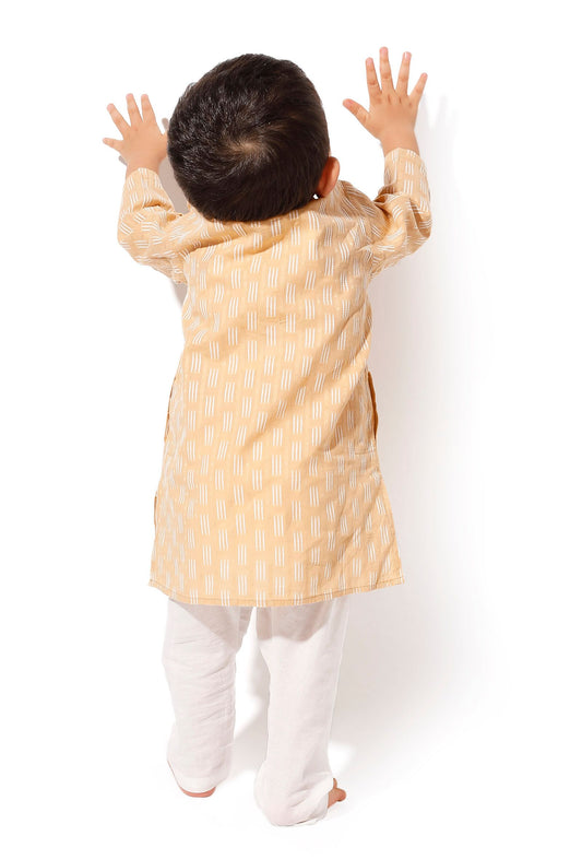 Caramel Brown Cotton Kurta Pyjama Set サイズ 3〜6か月