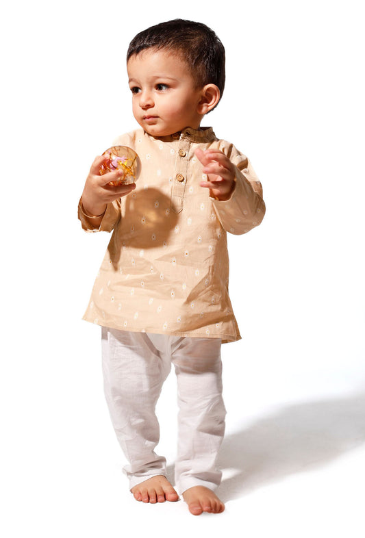 Tortilla Beige Cotton Kurta Pyjama Set サイズ 3〜6か月
