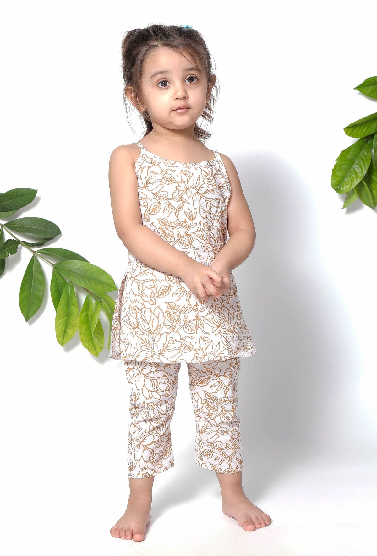Set of 2 - Brown Handblock Suit and Cotton Pants サイズ 6〜9か月