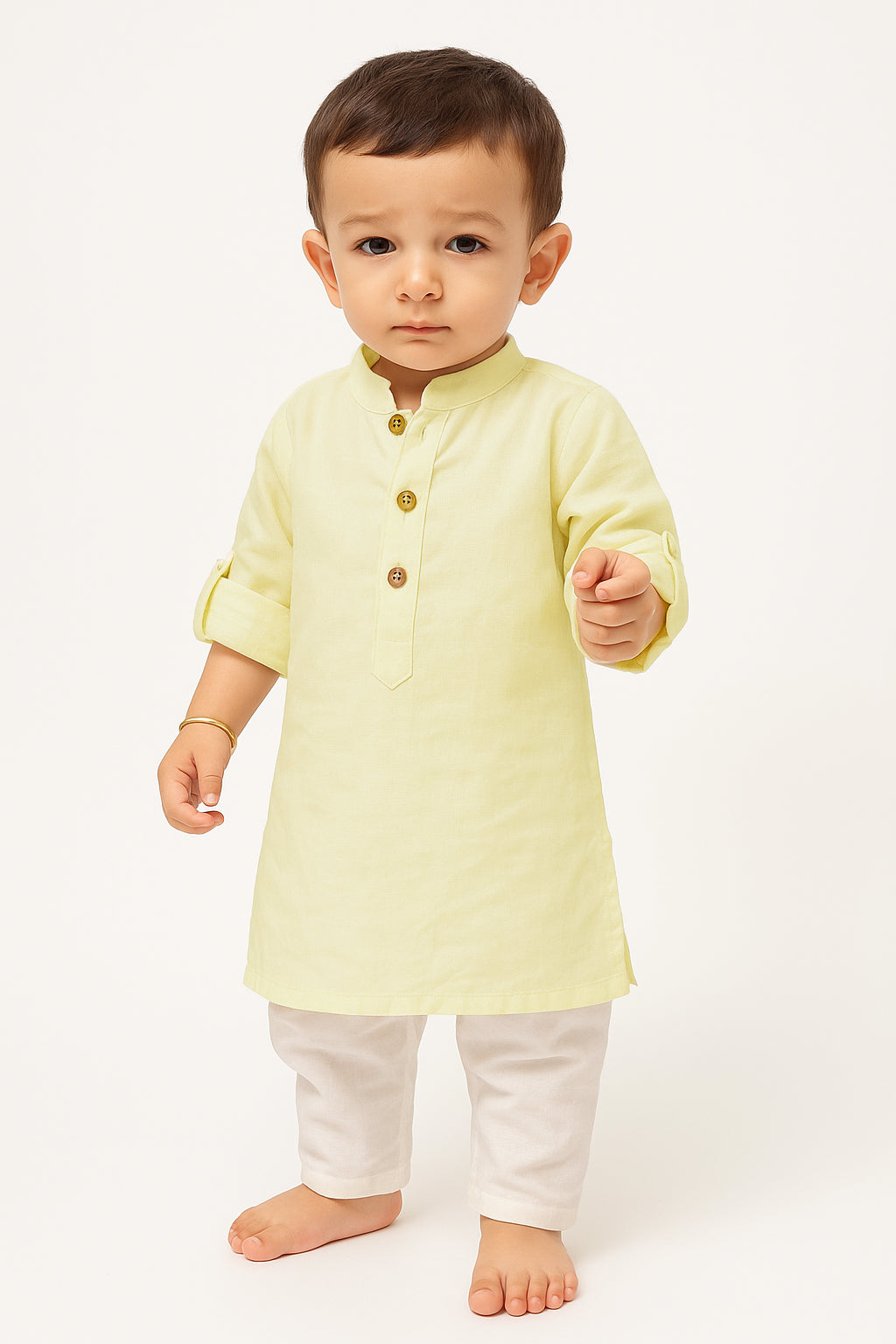 Set of 2: Cream Cotton Kurta and Cotton Pyjama サイズ 12〜18か月