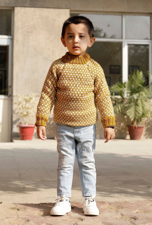 Happy Mustard Yellow Hand Knitted Sweater サイズ 1〜2歳