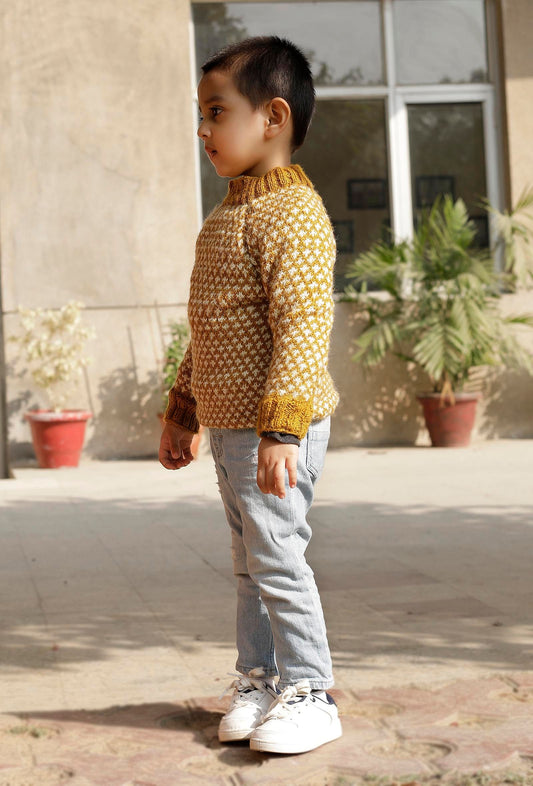 Happy Mustard Yellow Hand Knitted Sweater サイズ 1〜2歳