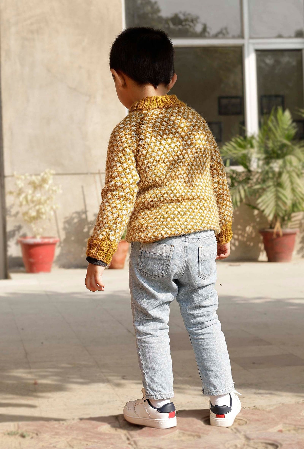 Happy Mustard Yellow Hand Knitted Sweater サイズ 1〜2歳