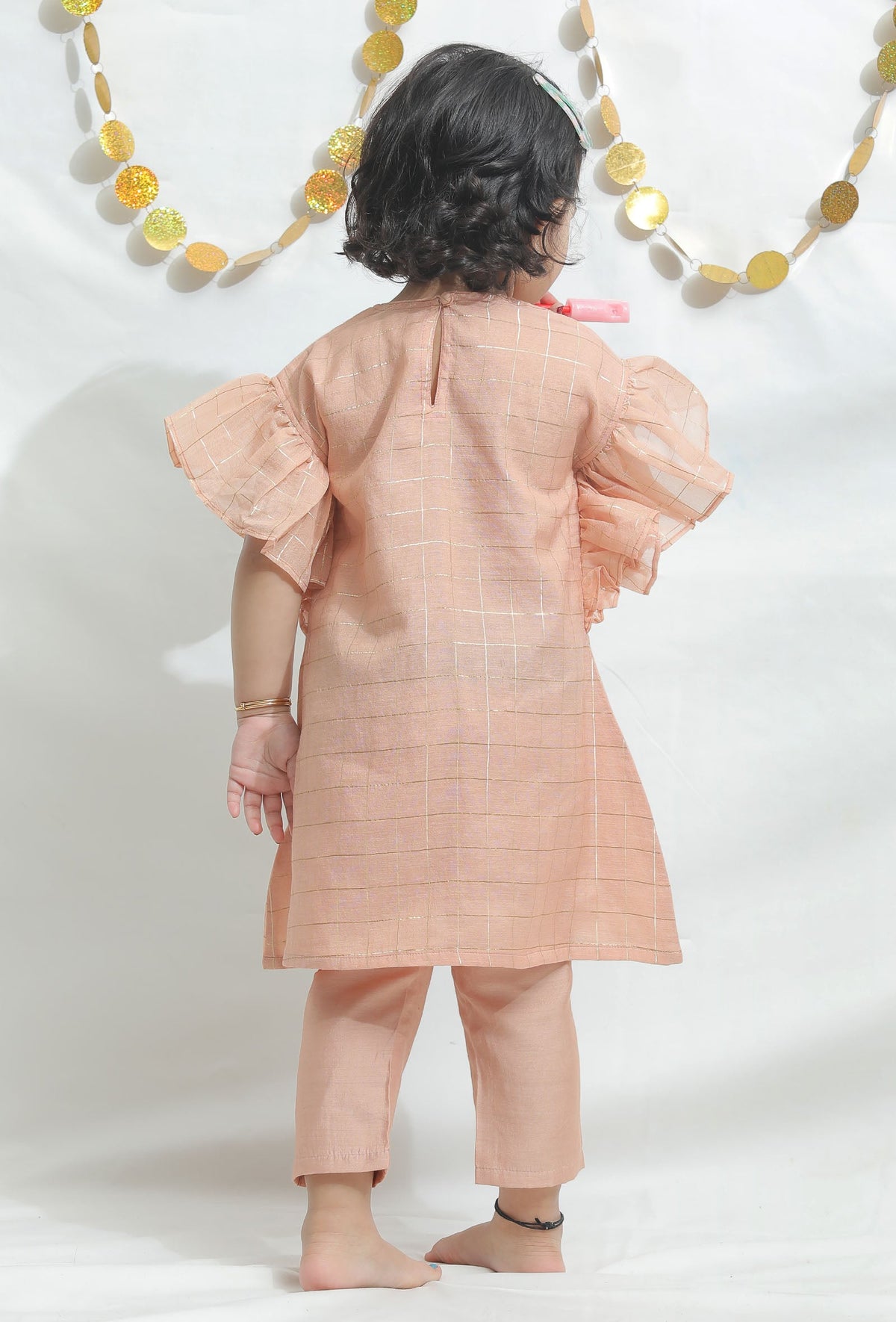 Set of 2: Peach Chanderi Kurta with Pants サイズ 2〜3歳