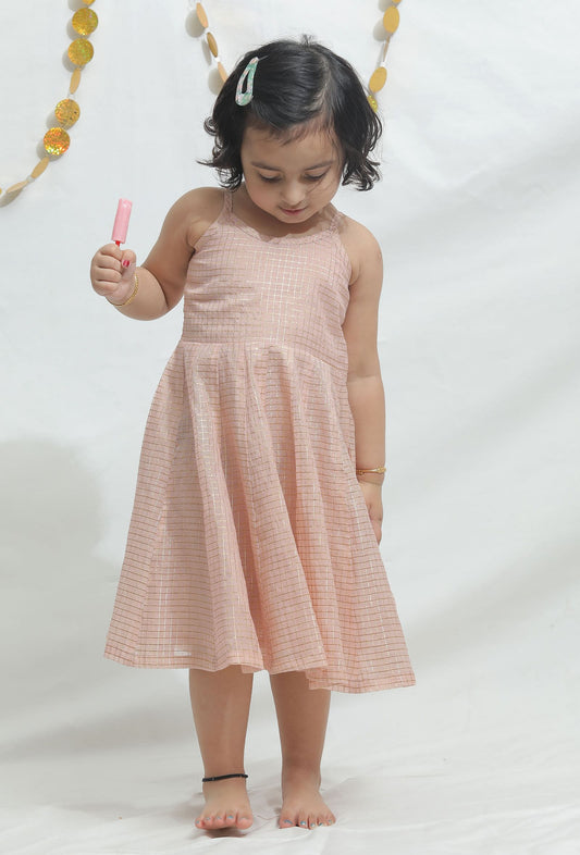 Peach Pink Chanderi Dress サイズ 1〜2歳