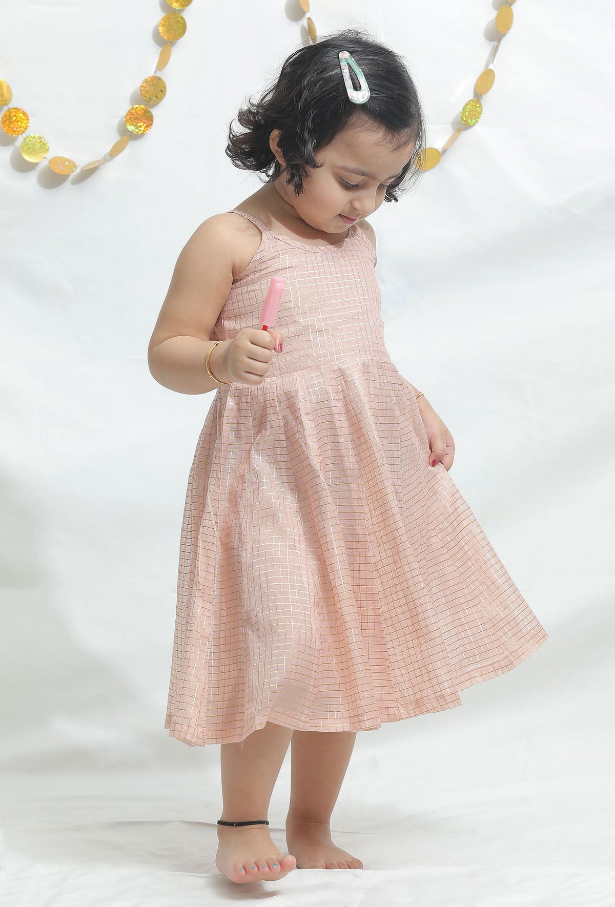 Peach Pink Chanderi Dress サイズ 1〜2歳