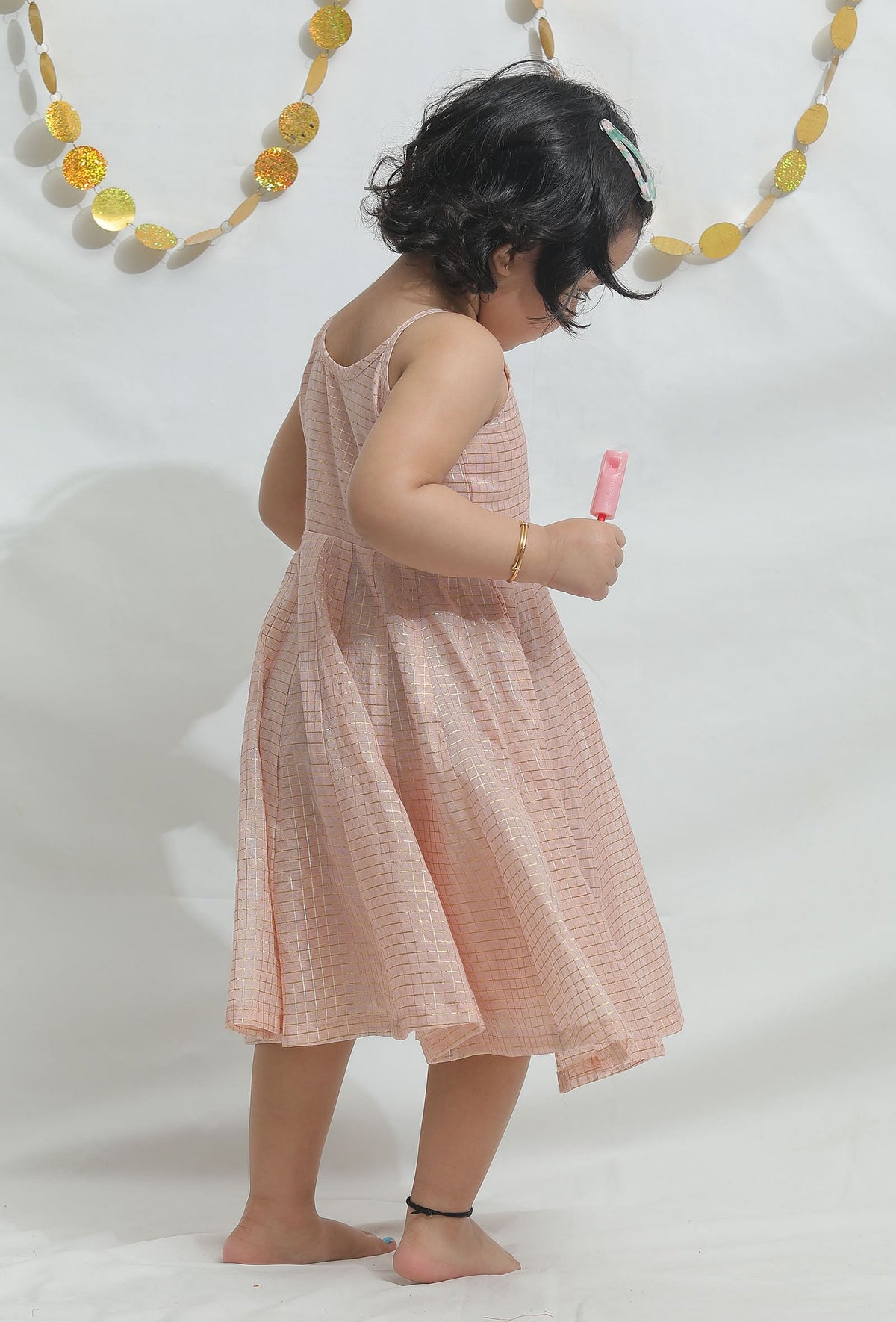 Peach Pink Chanderi Dress サイズ 1〜2歳