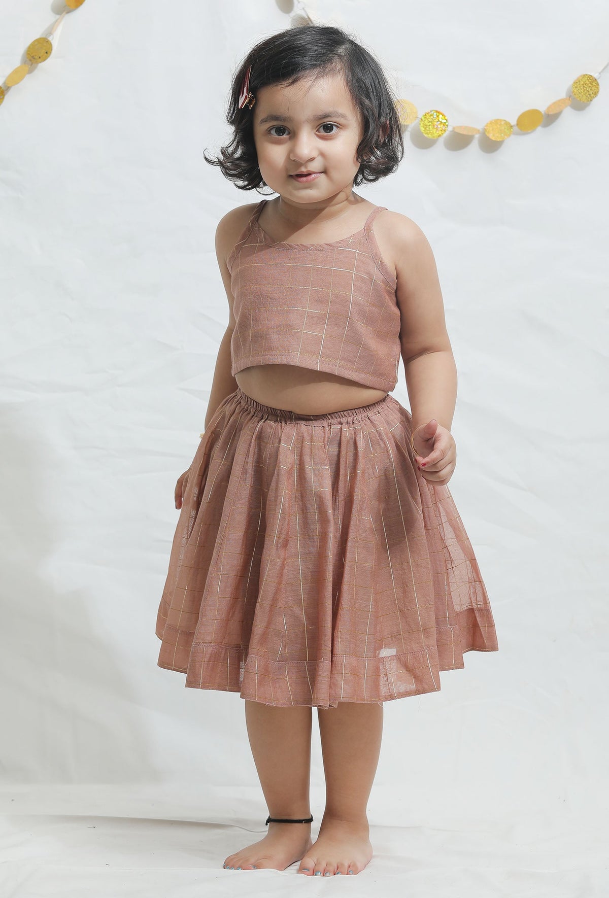 Set of 2: Light Brown Chanderi Blouse with Lehenga サイズ 2〜3歳