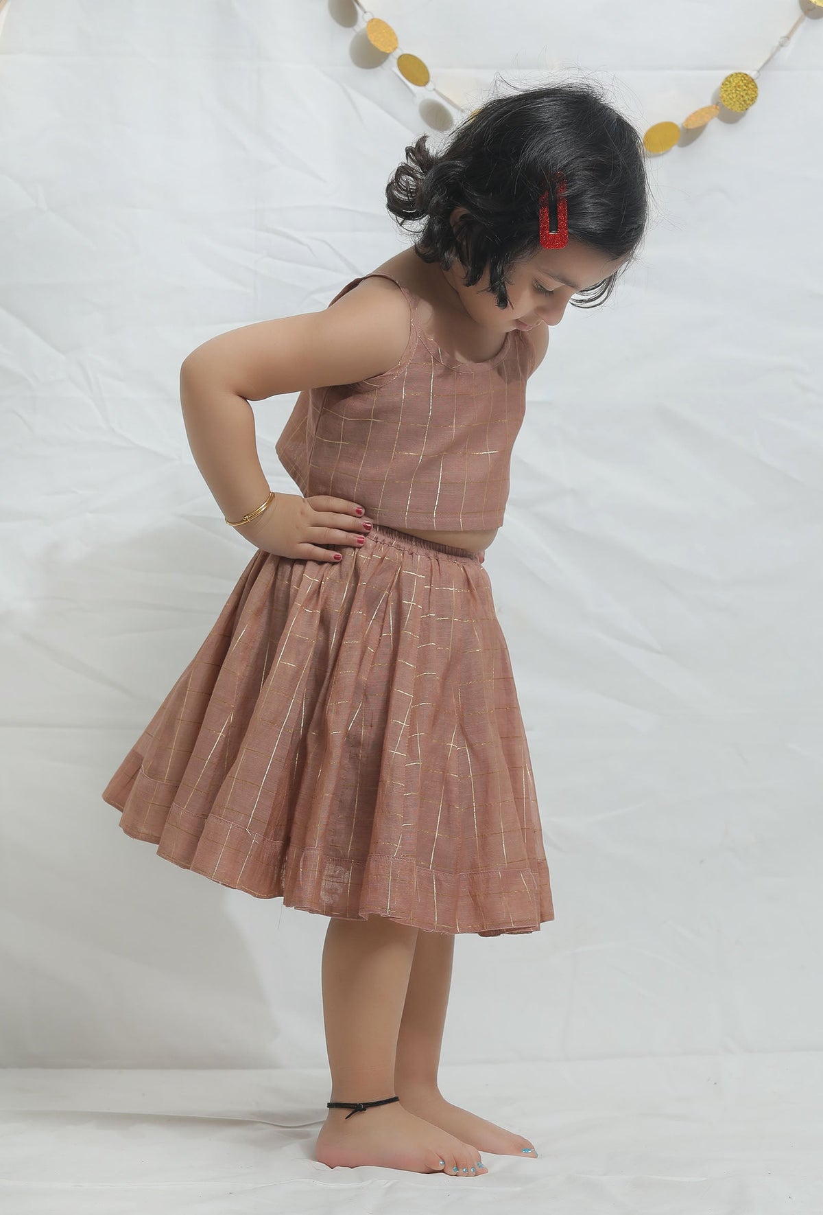 Set of 2: Light Brown Chanderi Blouse with Lehenga サイズ 2〜3歳