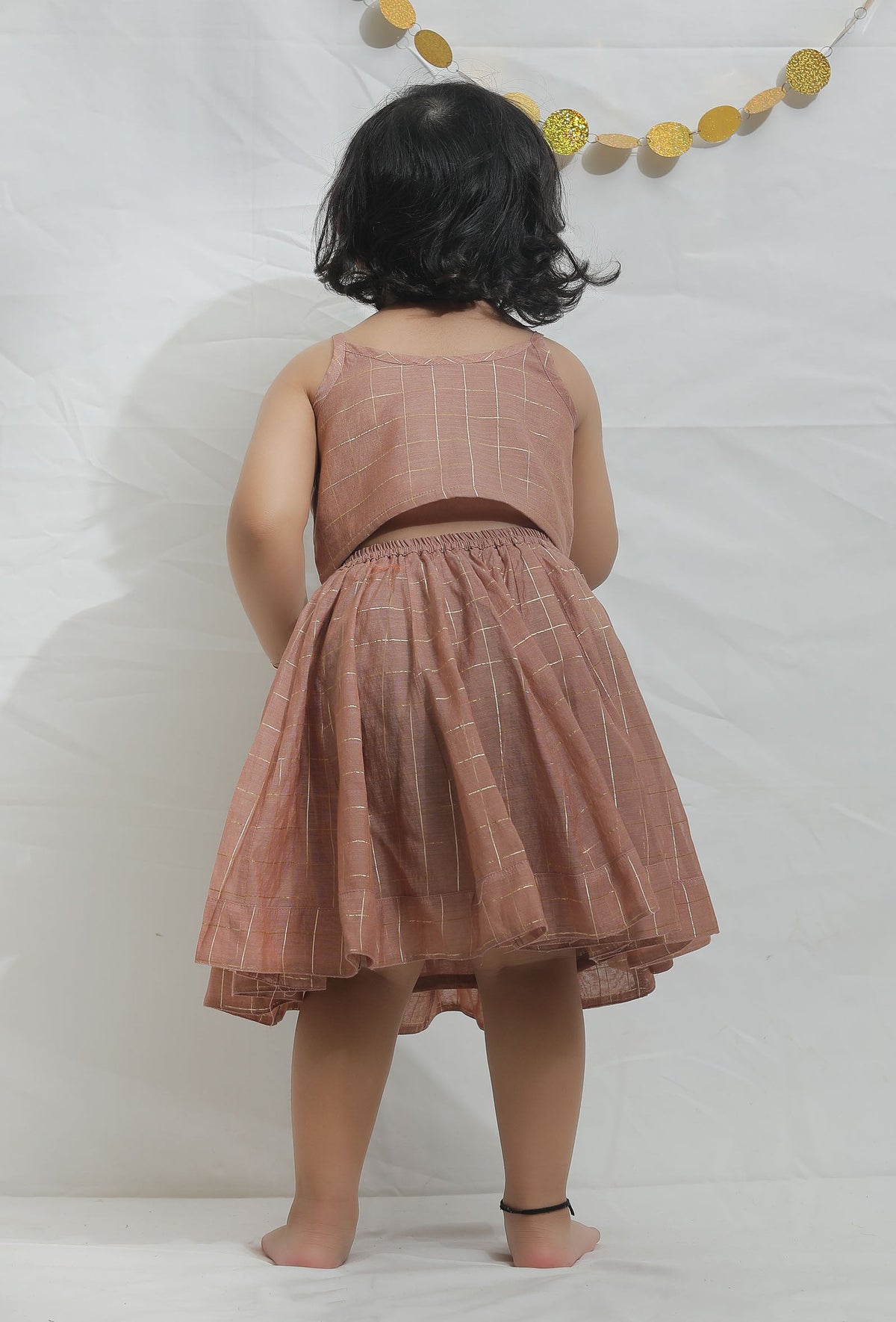 Set of 2: Light Brown Chanderi Blouse with Lehenga サイズ 2〜3歳