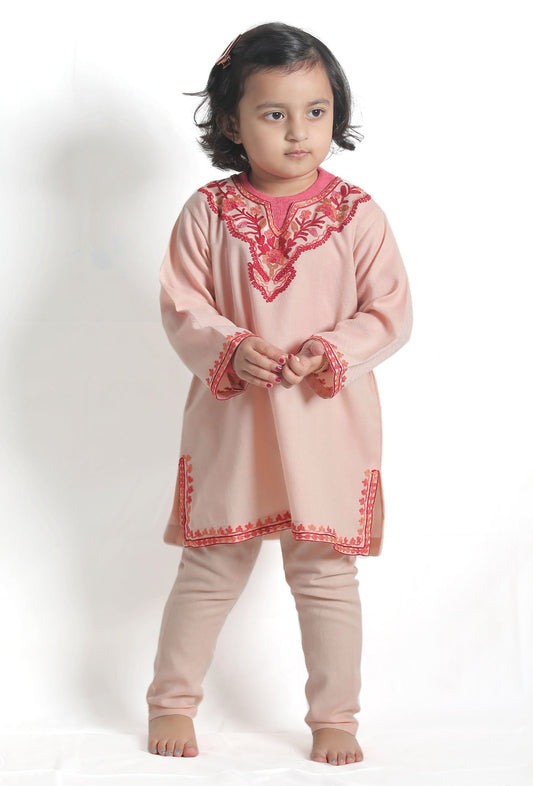 Peach Pink Pure Woollen Phiran Set サイズ 6〜9か月