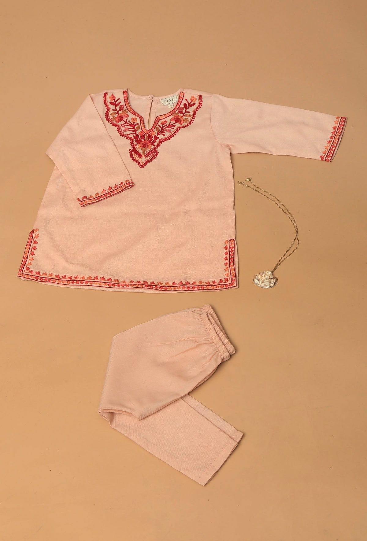 Peach Pink Pure Woollen Phiran Set サイズ 6〜9か月