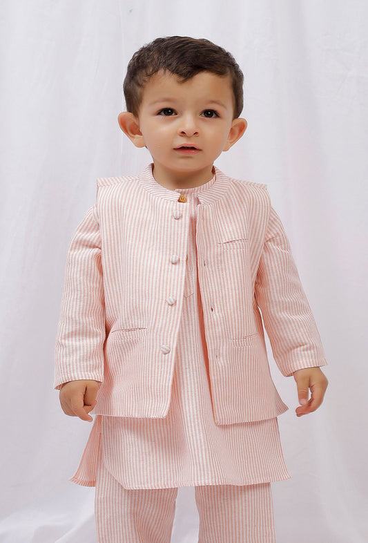 Orange Striped Nehru Cotton Sleeveless Jacket サイズ 5〜6歳