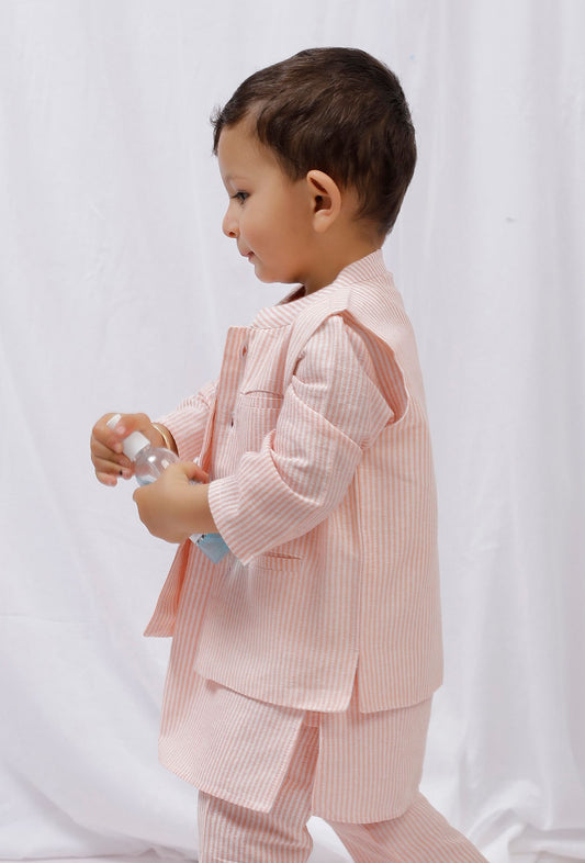Orange Striped Nehru Cotton Sleeveless Jacket サイズ 5〜6歳
