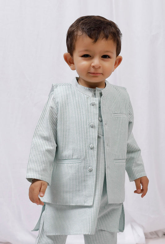 Green Striped Nehru Jacket サイズ 6〜7歳