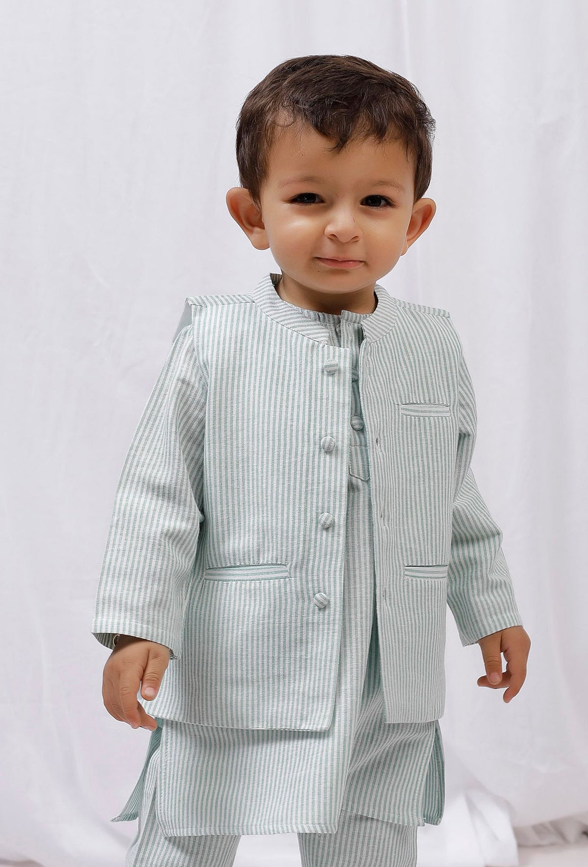 Green Striped Nehru Jacket サイズ 8〜9歳