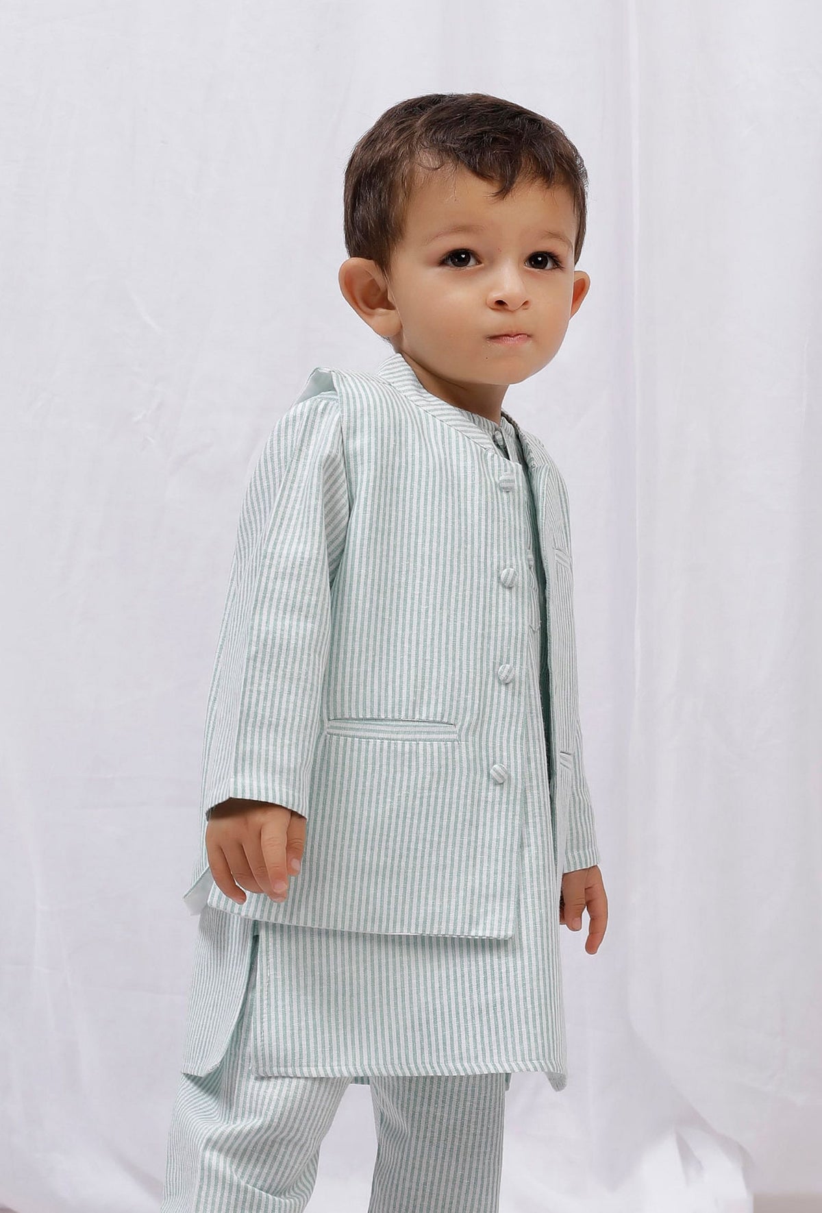 Green Striped Nehru Jacket サイズ 6〜7歳