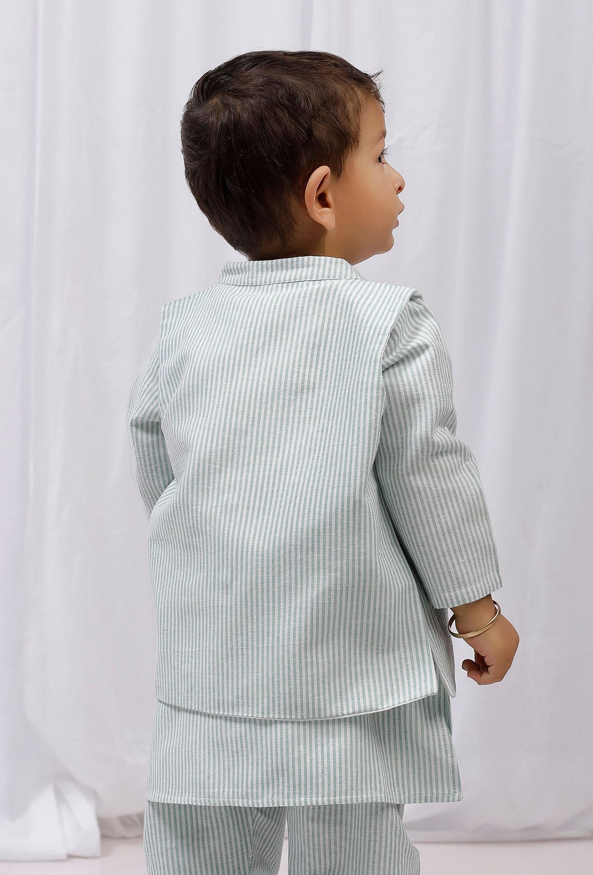 Green Striped Nehru Jacket サイズ 6〜7歳