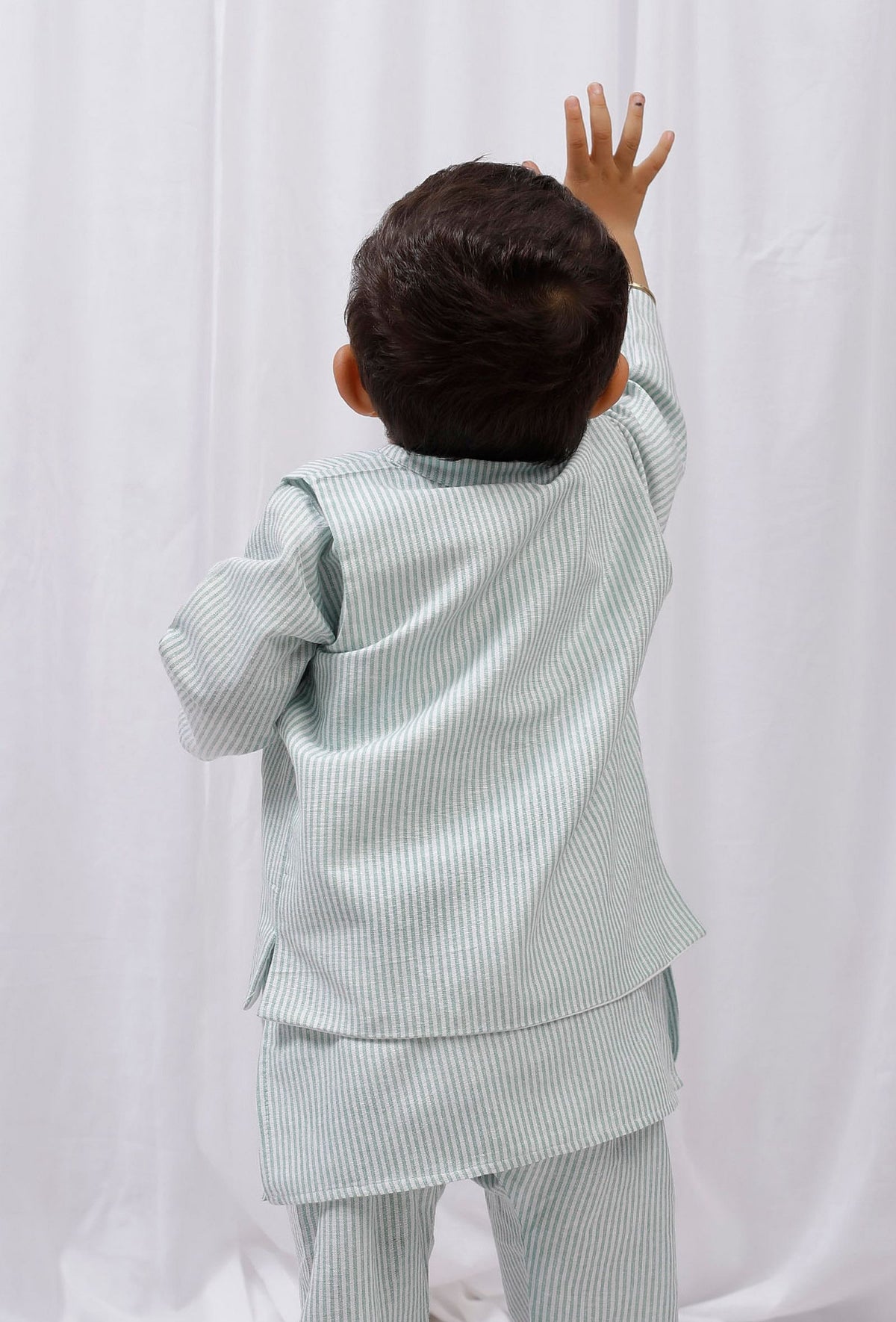 Green Striped Nehru Jacket サイズ 8〜9歳