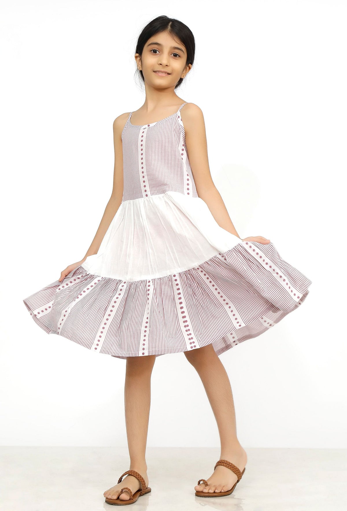 Mauve Handblock Cotton Dress サイズ 7〜8歳