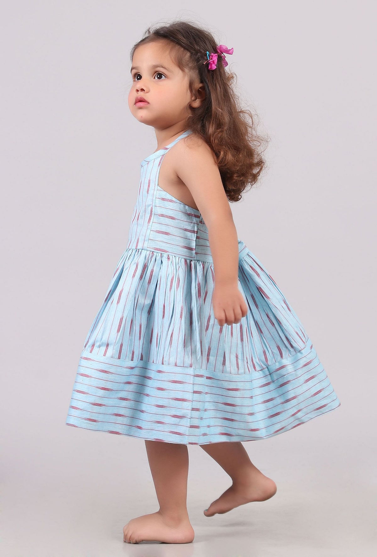 Sky Blue Tie Up Ikat Flared Dress サイズ 1〜2歳