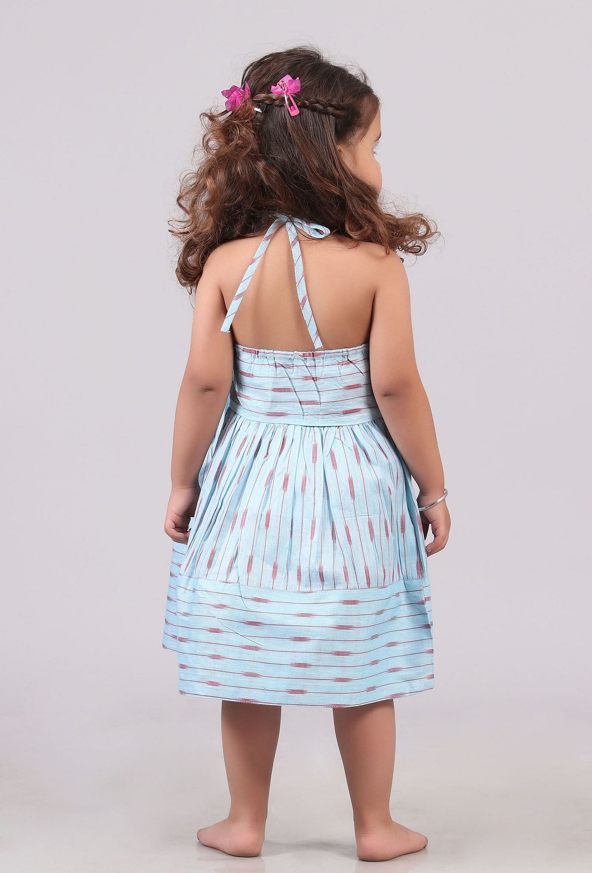 Sky Blue Tie Up Ikat Flared Dress サイズ 1〜2歳