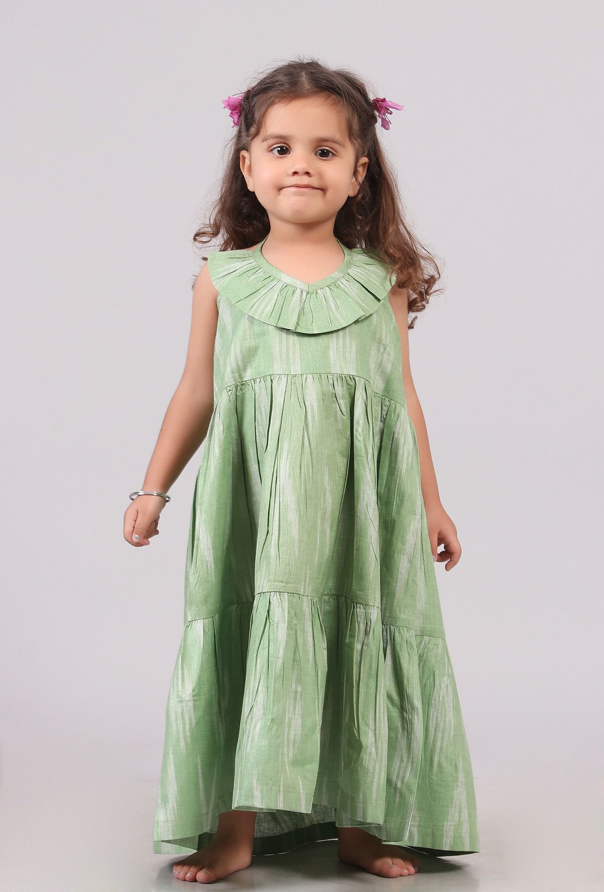 Green Ikat Tier Cotton Dress サイズ 3〜4歳