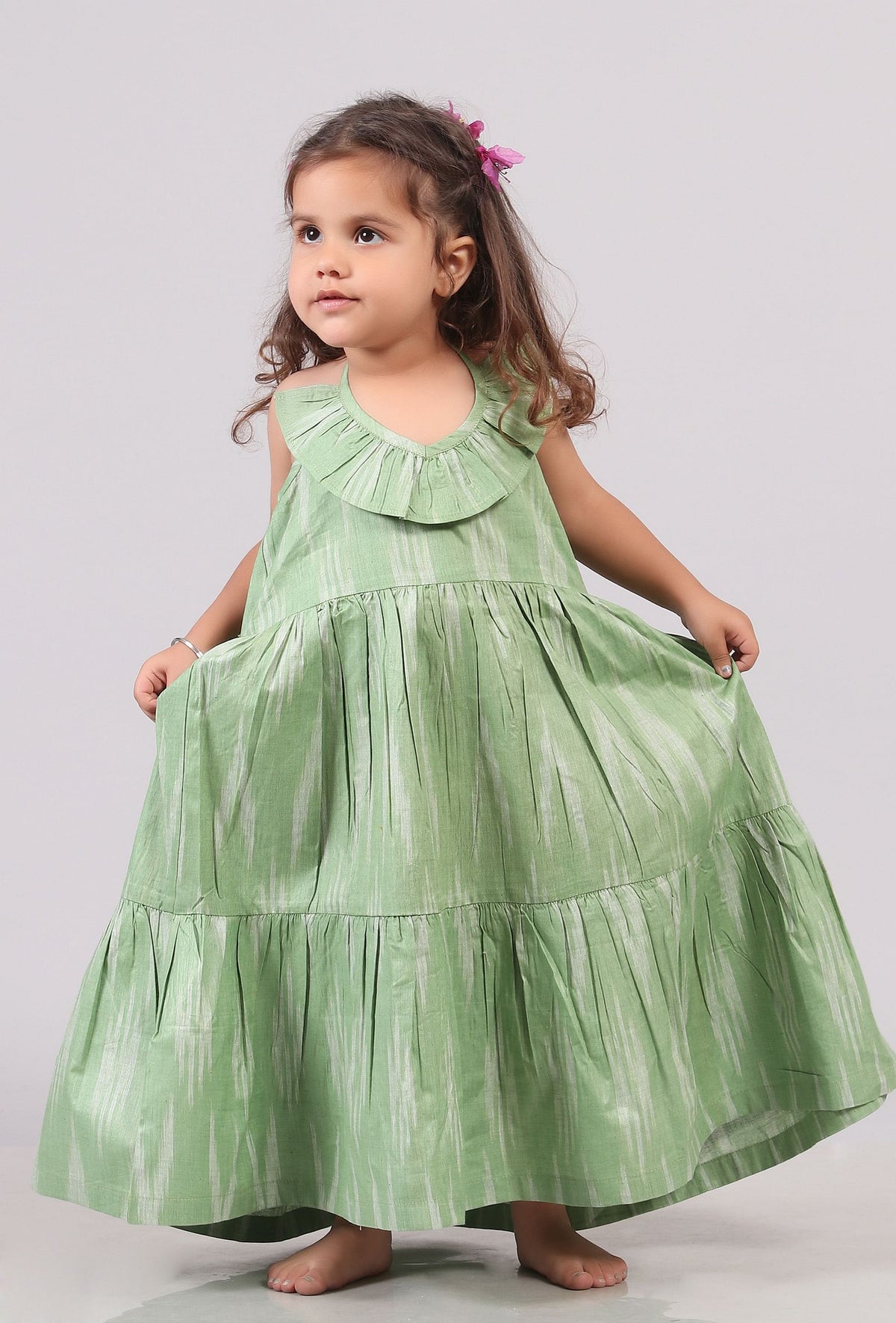 Green Ikat Tier Cotton Dress サイズ 2〜3歳