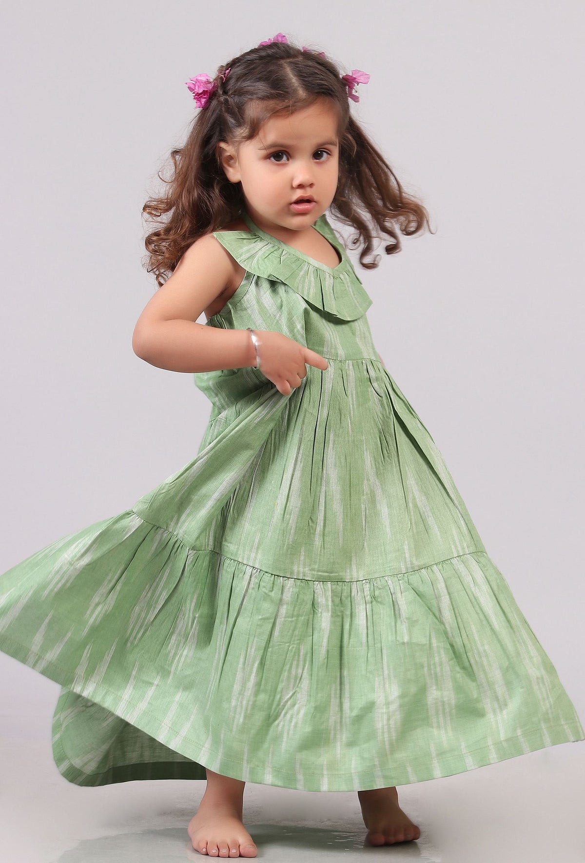 Green Ikat Tier Cotton Dress サイズ 2〜3歳