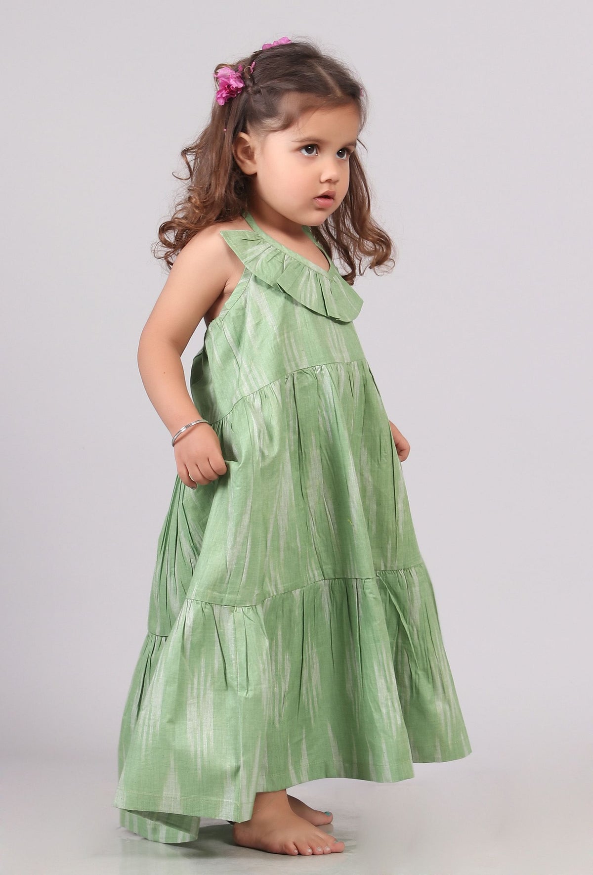 Green Ikat Tier Cotton Dress サイズ 3〜4歳