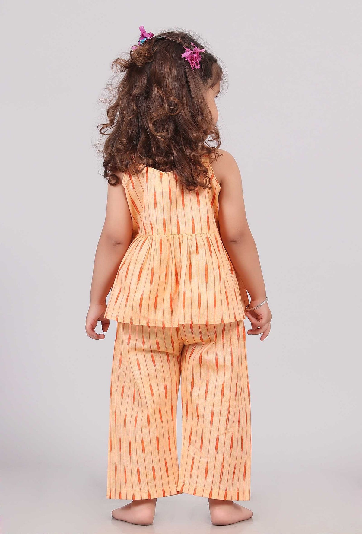 Set of 2: Orange Ikat Flared Top with Straight Pants サイズ 4〜5歳