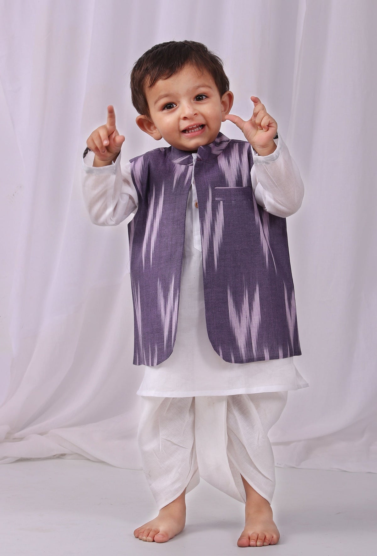 Purple Ikat Nehru Jacket サイズ 4〜5歳