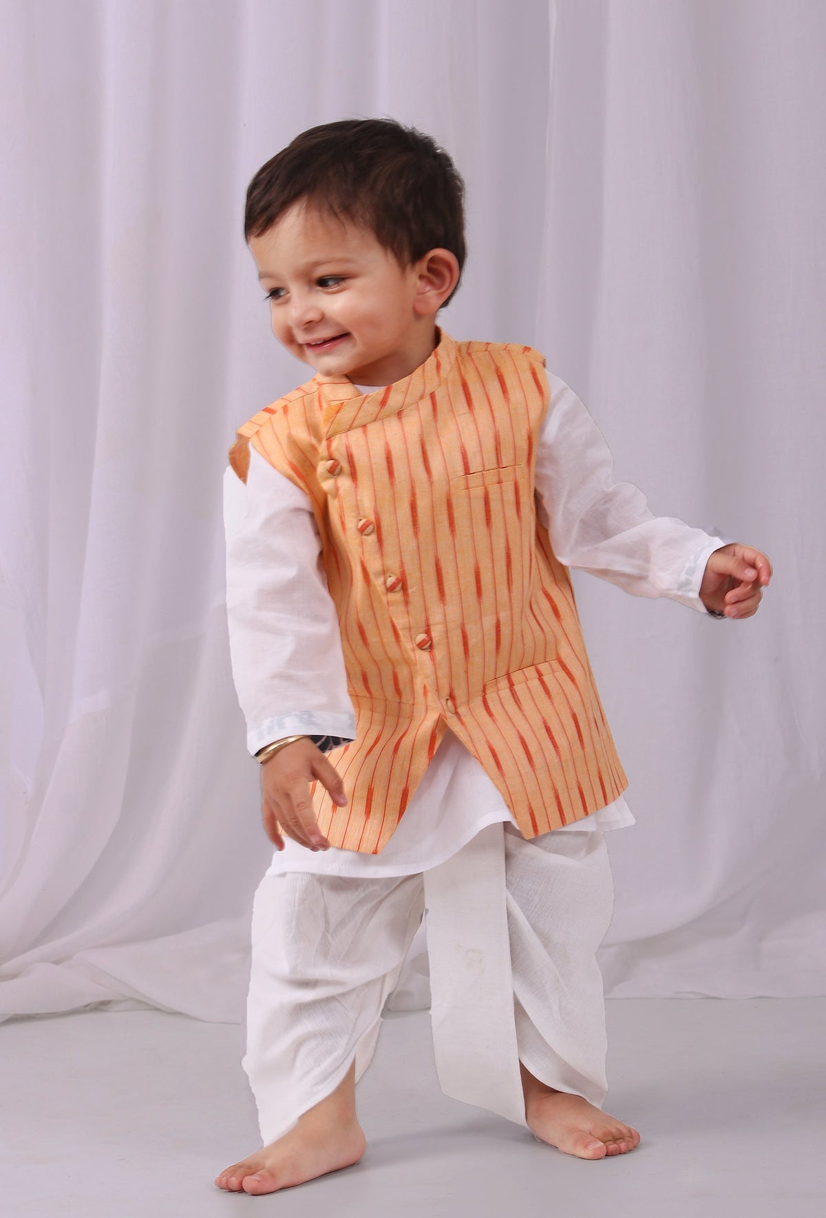 Lemon Tart Yellow Ikat Nehru Jacket サイズ 4〜5歳