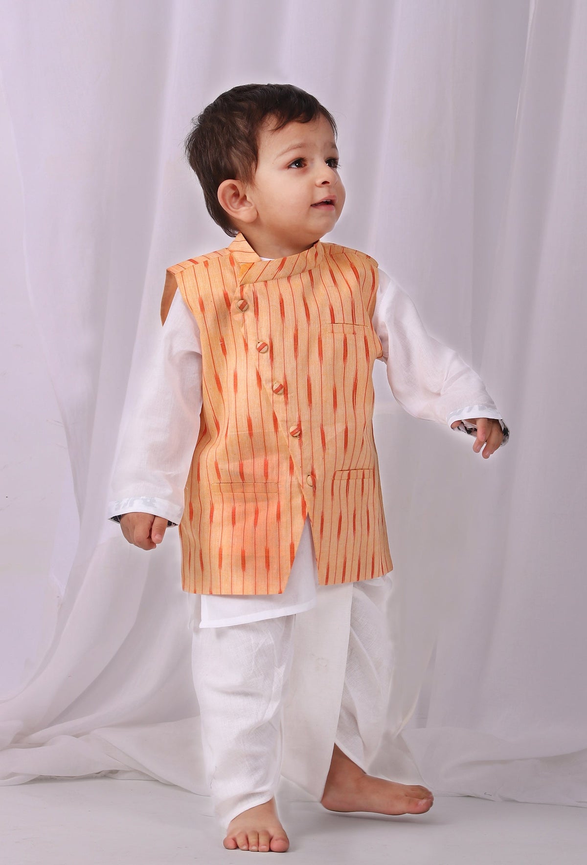Lemon Tart Yellow Ikat Nehru Jacket サイズ 5〜6歳