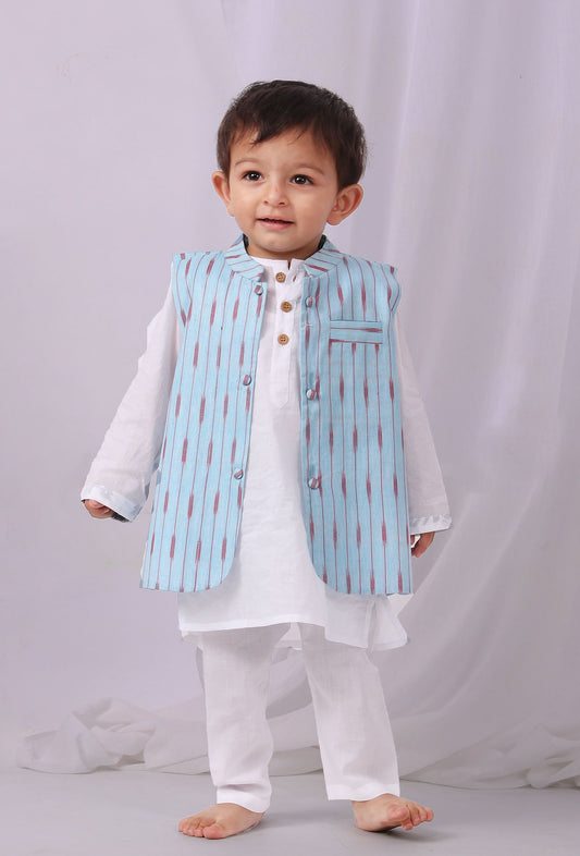 Sky Blue Ikat Nehru Jacket サイズ 4〜5歳