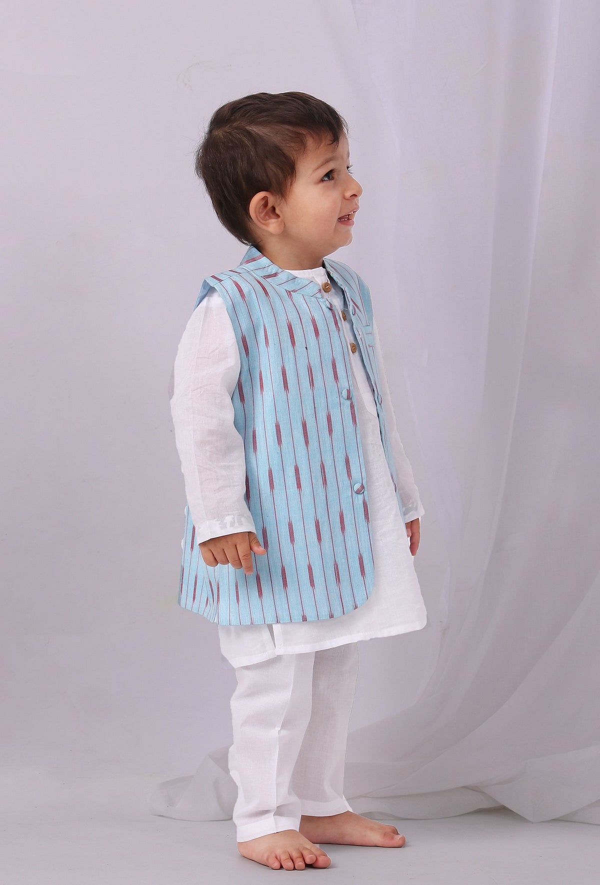 Sky Blue Ikat Nehru Jacket サイズ 4〜5歳