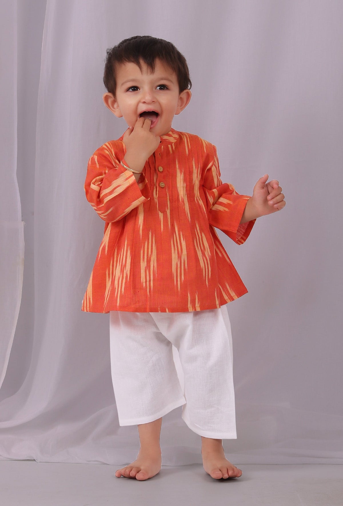 Sunset Orange Ikat Kurta サイズ 7〜8歳