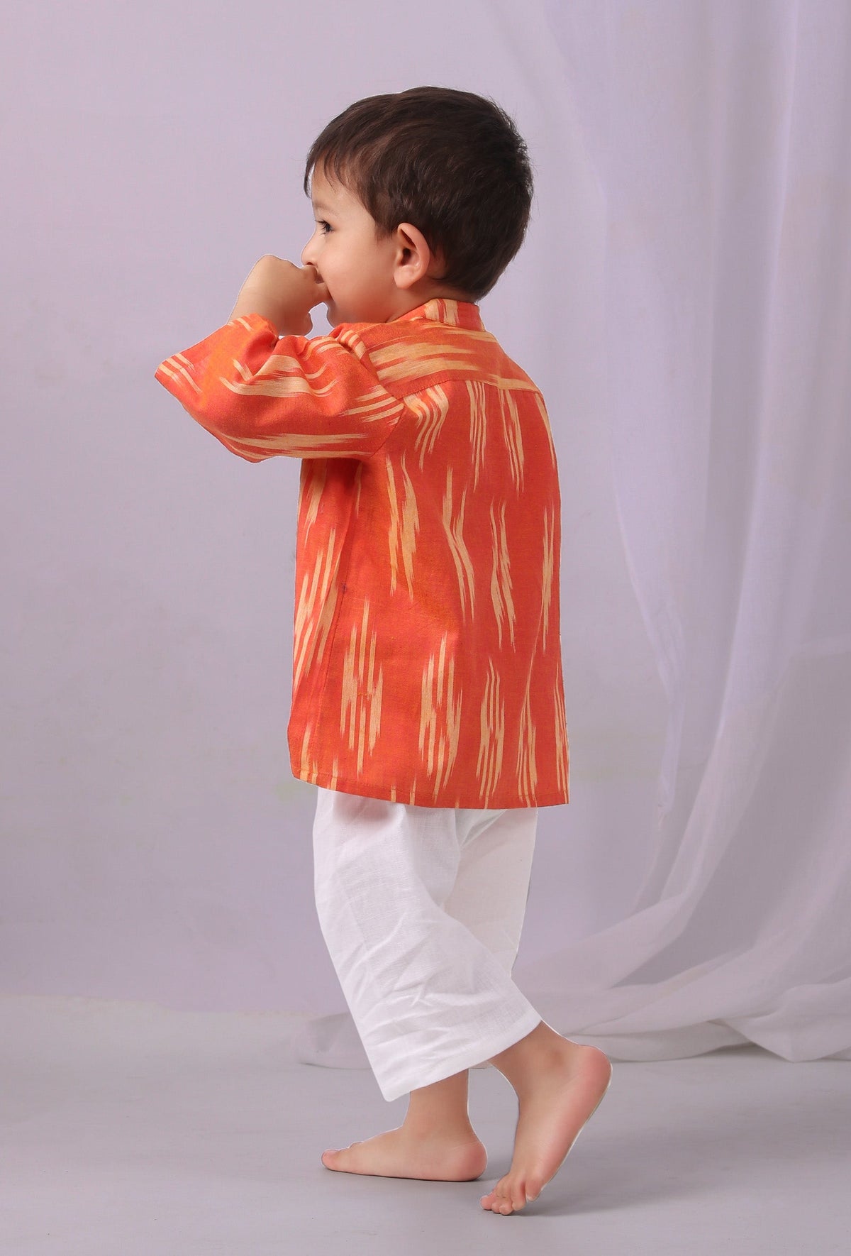 Sunset Orange Ikat Kurta サイズ 7〜8歳
