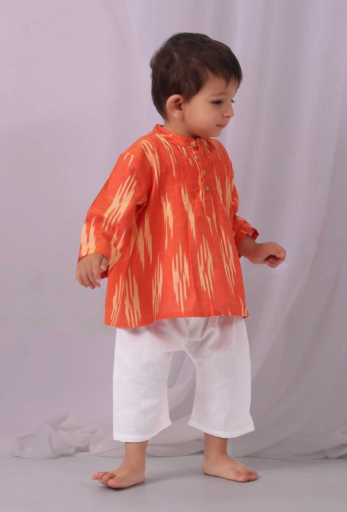 Sunset Orange Ikat Kurta サイズ 7〜8歳