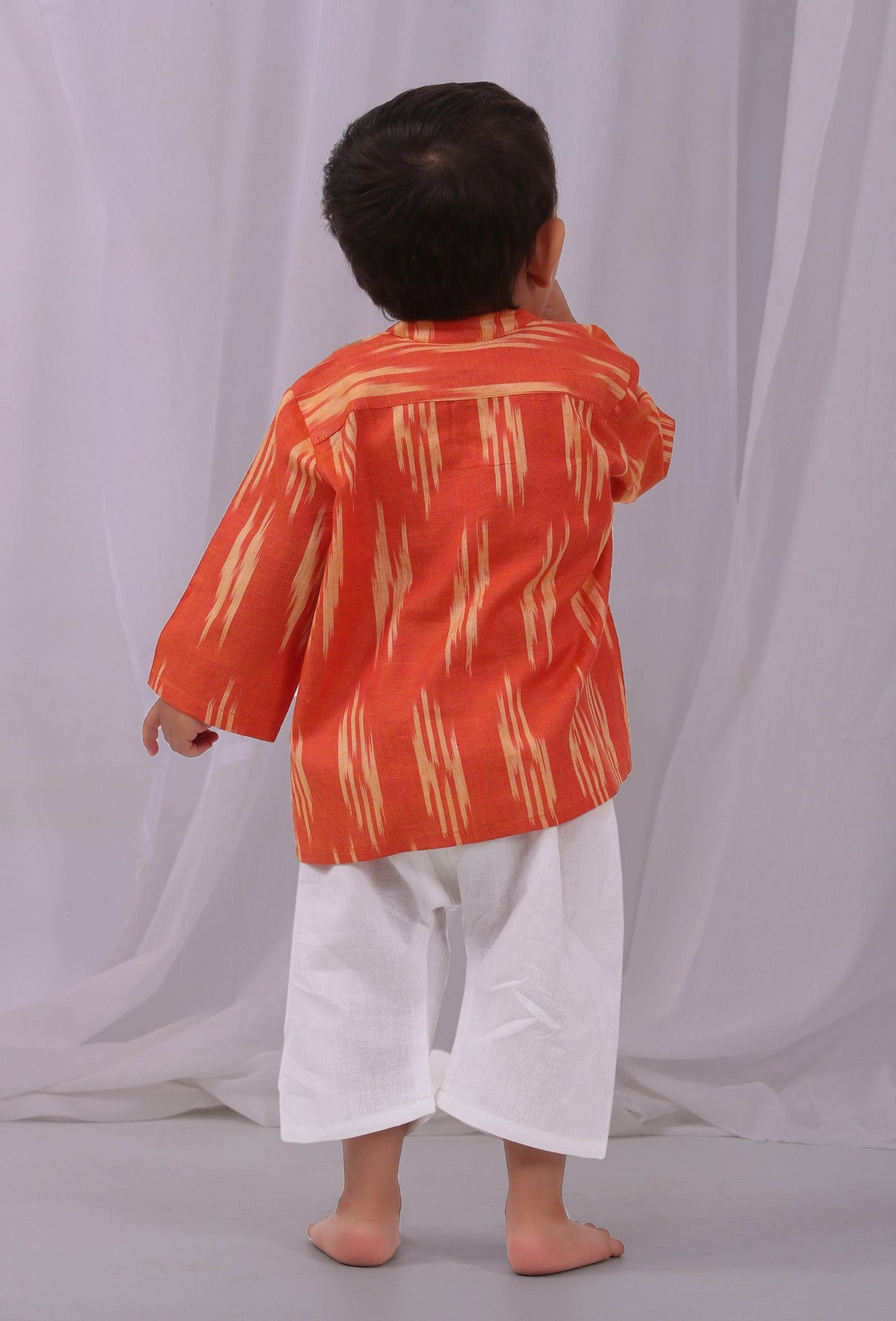 Sunset Orange Ikat Kurta サイズ 7〜8歳