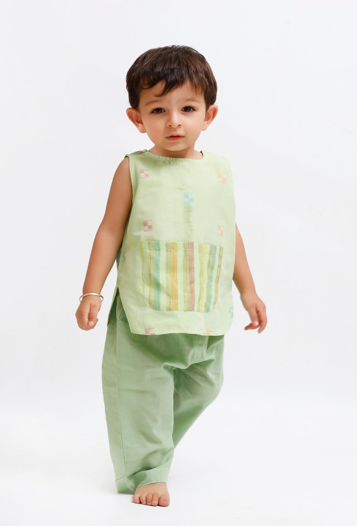Set of 2: Green Dobby with Stripe Shirt and Green Pant サイズ 6〜7歳