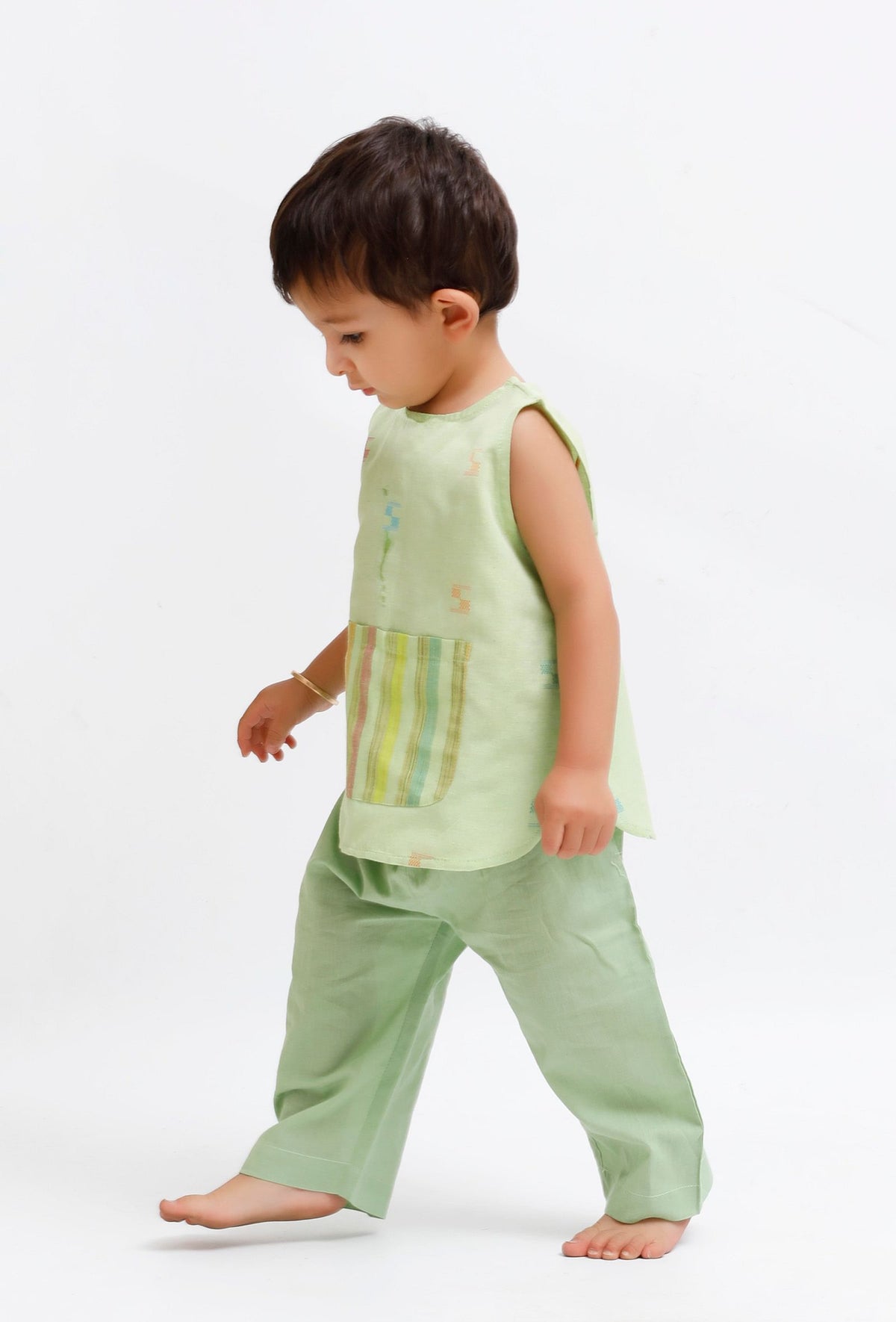 Set of 2: Green Dobby with Stripe Shirt and Green Pant サイズ 6〜7歳