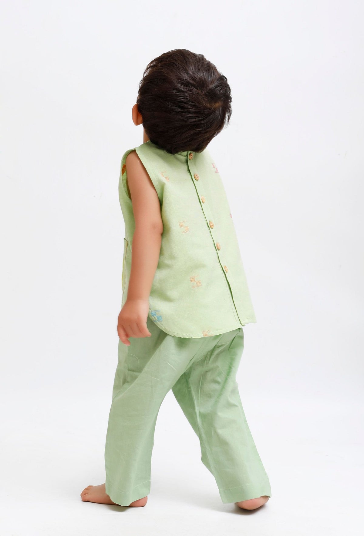 Set of 2: Green Dobby with Stripe Shirt and Green Pant サイズ 6〜7歳