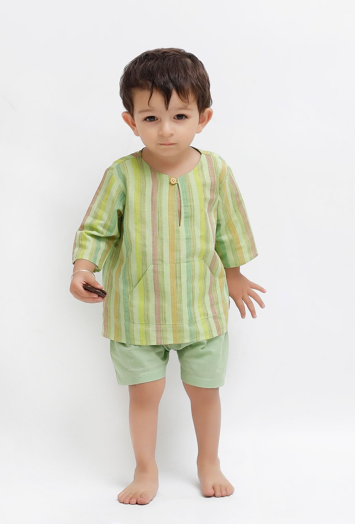 Set of 2: Green Striped Shirt and Green Shorts サイズ 0〜1歳