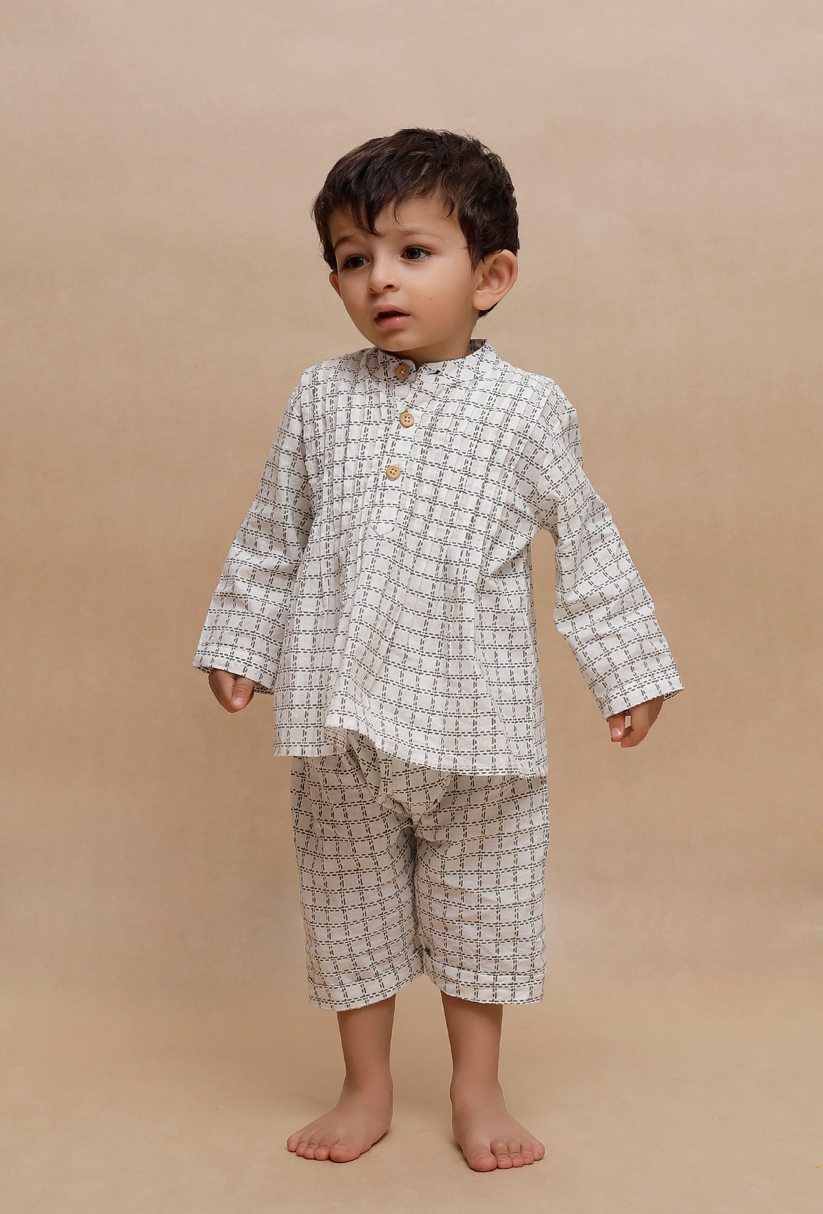 Set of 2: Off-White Check Printed Shirt with Off-White Check Printed Capri サイズ 2〜3歳