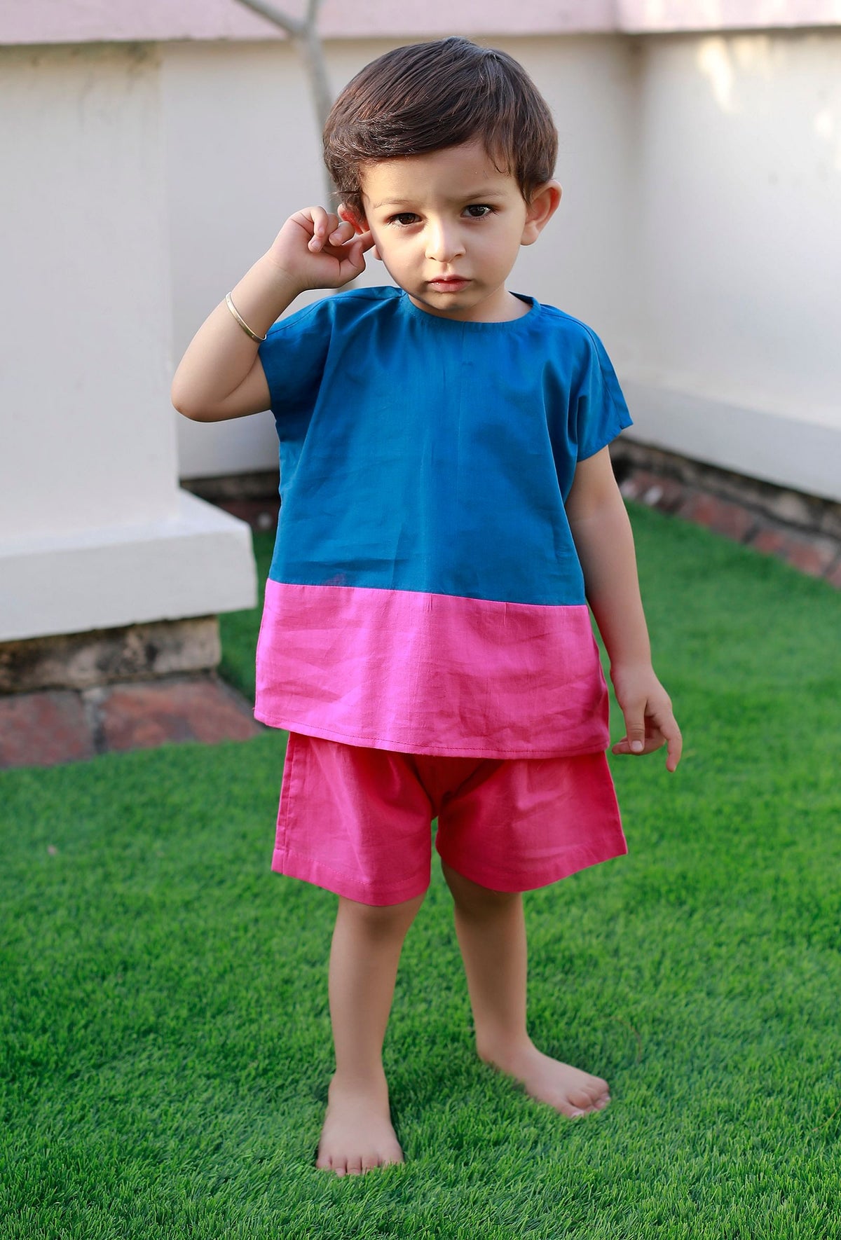 Set of 2: Cotton Candy Blue and Pink Cotton Shirt with Pink Short サイズ 8〜9歳