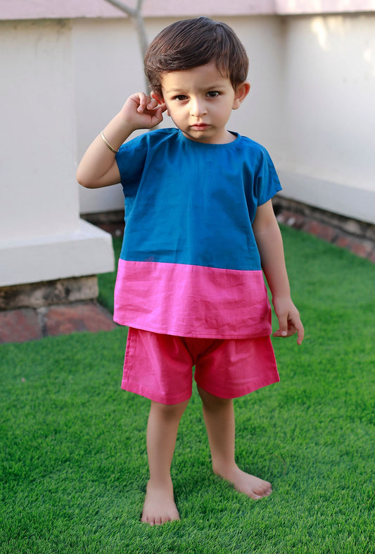 Set of 2: Cotton Candy Blue and Pink Cotton Shirt with Pink Short サイズ 7〜8歳