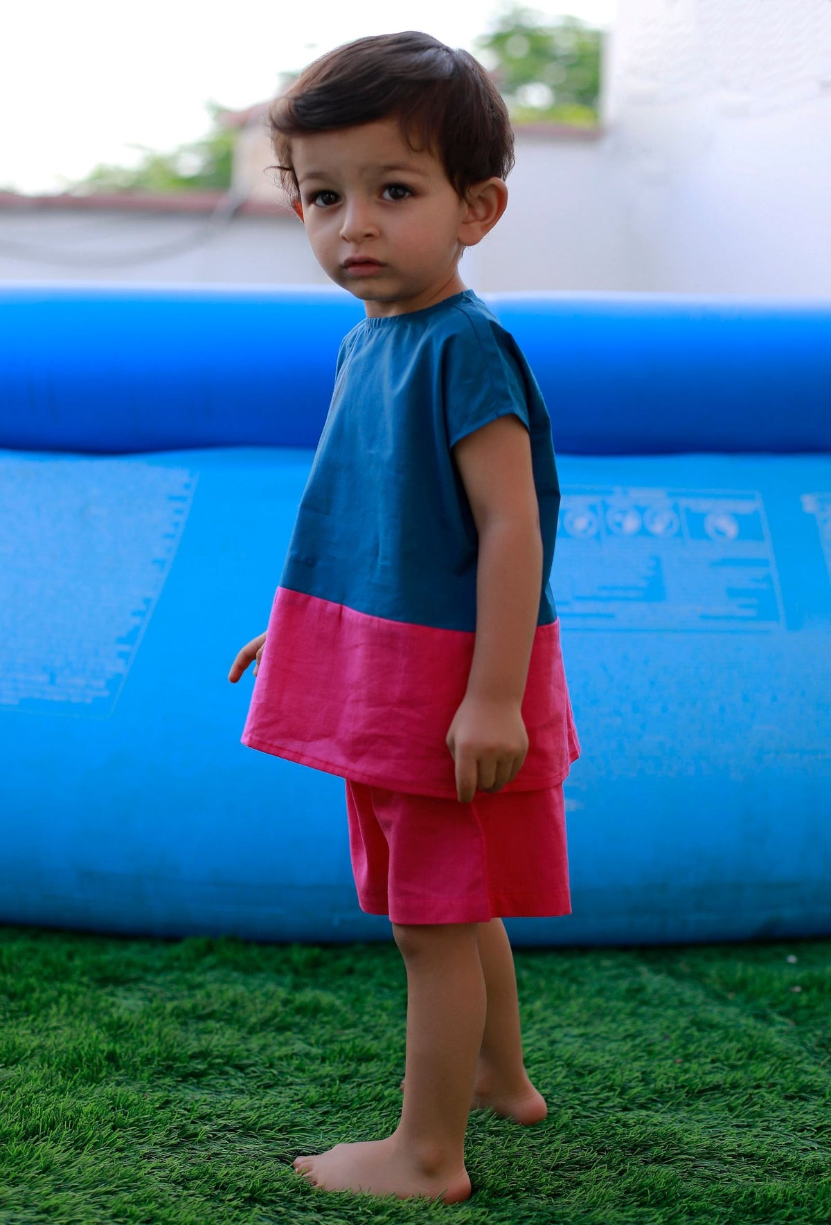 Set of 2: Cotton Candy Blue and Pink Cotton Shirt with Pink Short サイズ 7〜8歳