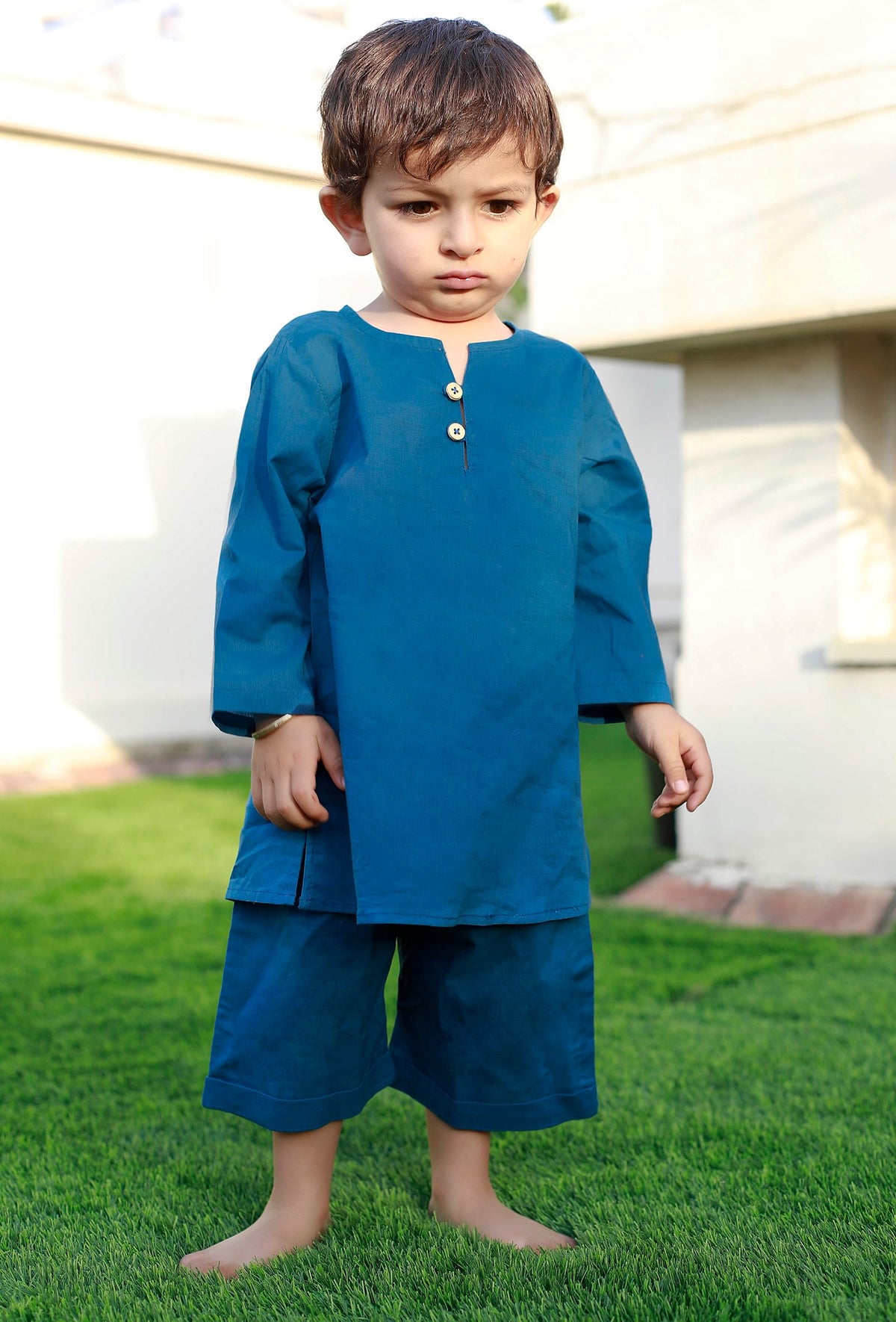 Set of 2: Swirl Blue Cotton Shirt and Blue Capri サイズ 0〜3か月