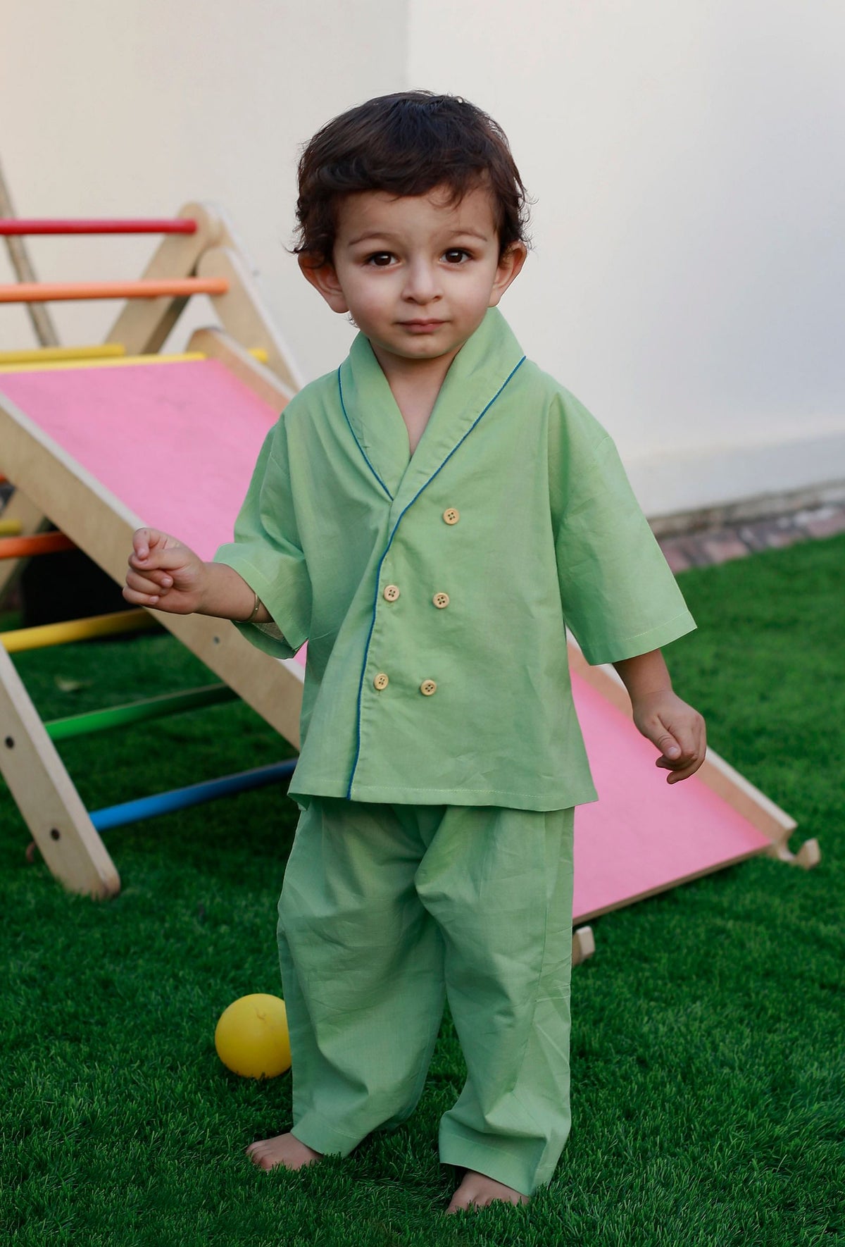 Set of 2: Betty Green Cotton Shirt and Green Pyjama サイズ 3〜6か月